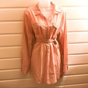 EUC J Crew Blush Popover Belted Shirt Dress Size L